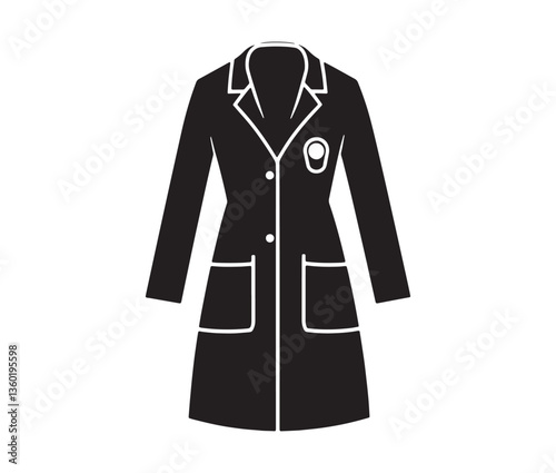 Elegant coat silhouette vector design. Stylish women's coat clipart. Winter outerwear black coat vector.