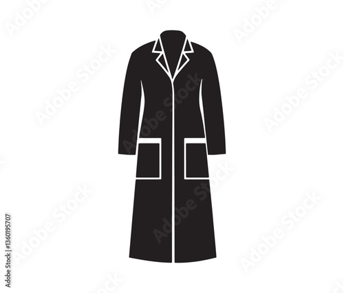 Elegant coat silhouette vector design. Stylish women's coat clipart. Winter outerwear black coat vector.