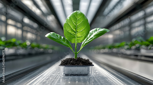 A vibrant plant thrives in a controlled environment. Perfect for showcasing agricultural technology and sustainable farming practices. Ideal for promoting innovation and growth.