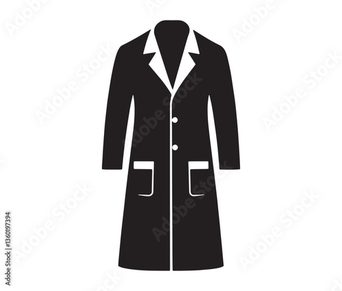 Elegant coat silhouette vector design. Stylish women's coat clipart. Winter outerwear black coat vector.