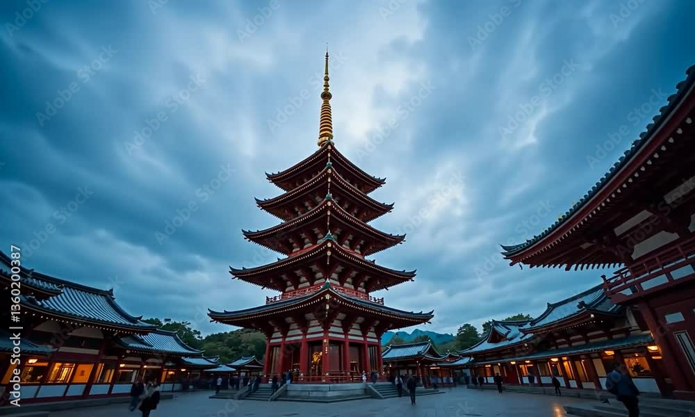 Buddhist Pagoda in Temple . Famous Japanese Temple Hyperlapse. 4k video