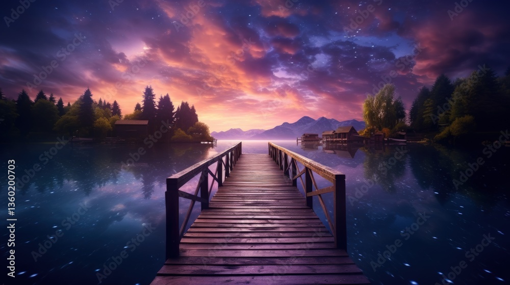Obraz premium Romantic view of magical place a wooden jetty at the beach at evening