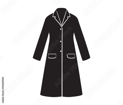 Elegant coat silhouette vector design. Stylish women's coat clipart. Winter outerwear black coat vector.