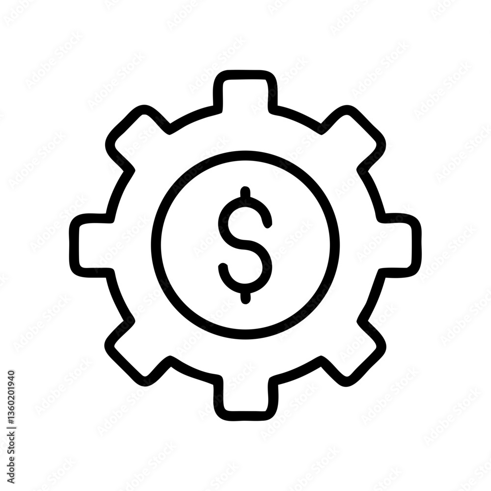 Line art gear with dollar symbol illustration Line art gear with dollar symbol illustration