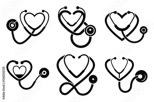Medical Heart doctor Health icons. A heart stethoscope silhouette vector illustration. with hospital and Health care Symbol icon concept. 