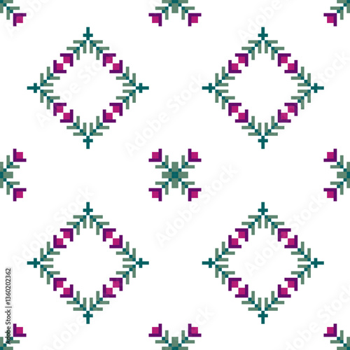 Seamless pixel art designed for textile, fabric, clothing, wallpaper, tile, cover, wrapping, decoration.