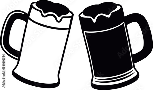 Beer mug vector illustration with two mugs