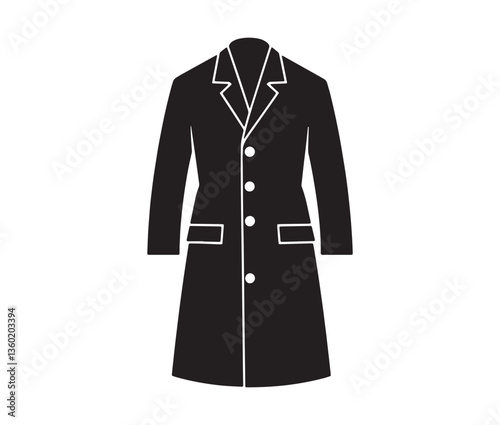 Elegant coat silhouette vector design. Stylish women's coat clipart. Winter outerwear black coat vector.