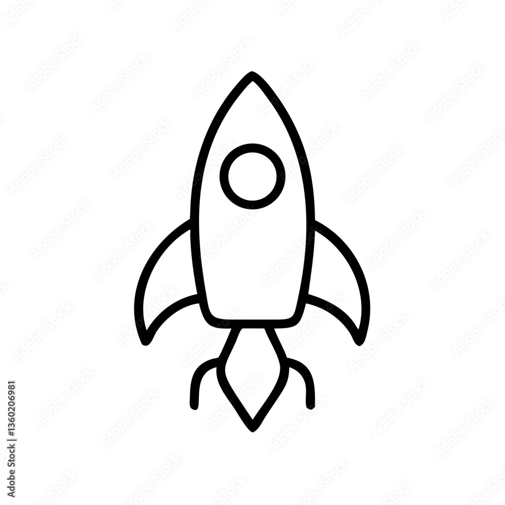 Rocket launch icon in minimalist line art style Rocket launch icon in minimalist line art style