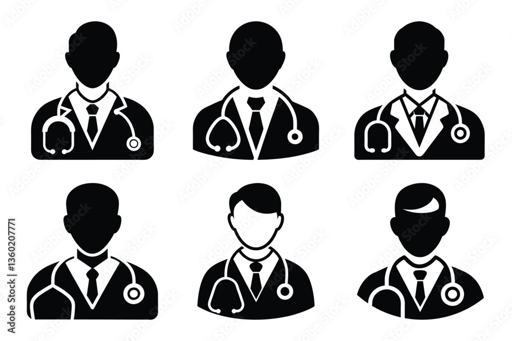 set of Medical Doctors Black silhouette vector art Illustration with hospital doctors and nurses in medical uniforms set of Medical Doctors Black silhouette vector art Illustration with hospital doctors and nurses in medical uniforms