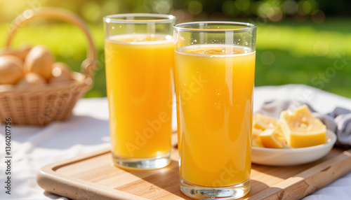 Wallpaper Mural Fresh orange juice in glasses on a picnic table, summer refreshment Torontodigital.ca