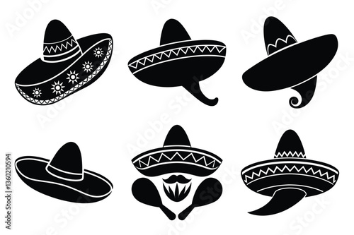 set of Cinco de Mayo silhouette illustration. mexican hats, skull and Cinco de Mayo element vector art. Mexican Fiesta Silhouette for Cinco de Mayo Traditional and Festive