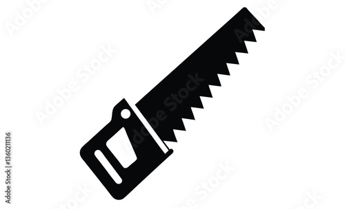 Two handed saw side view silhouette, Two-handed saw icon, Black silhouette, Horizontal side view, Vector simple flat graphic illustration, The isolated object on a white background