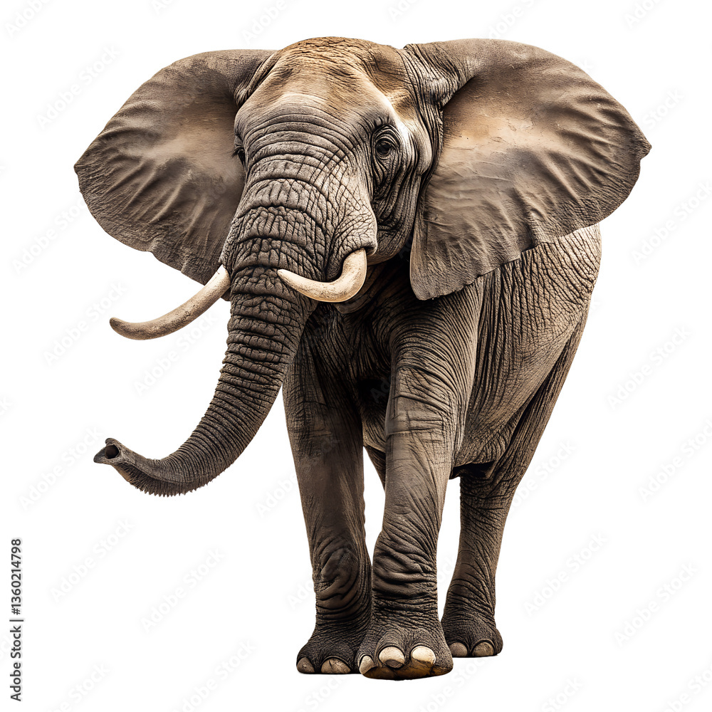 Fototapeta premium Majestic African Elephant, Close-up Portrait, Isolated on Transparent Background