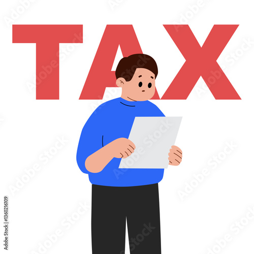 man looking at paper documents, payment for taxes.Tax preparation. The corporate tax, taxable income, document preparation. Financial problems. payment planning
