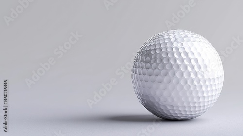 A pristine white golf ball rests on a minimalist light gray background providing a clean and simple image perfect for sports or leisure related designs.