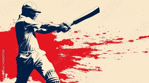 Baseball Player in Action Dynamic Red and Beige Illustration