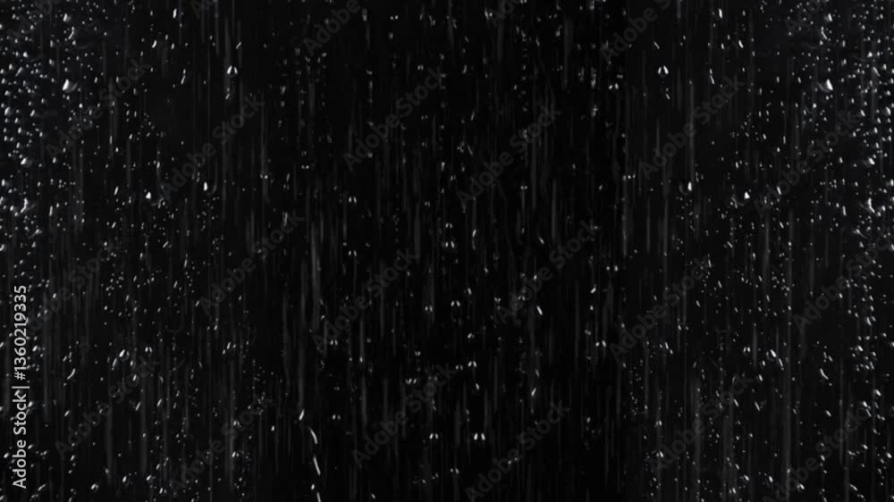 Video of heavy rain falling on black background