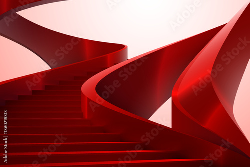 Red stairs with waved elements on white background
