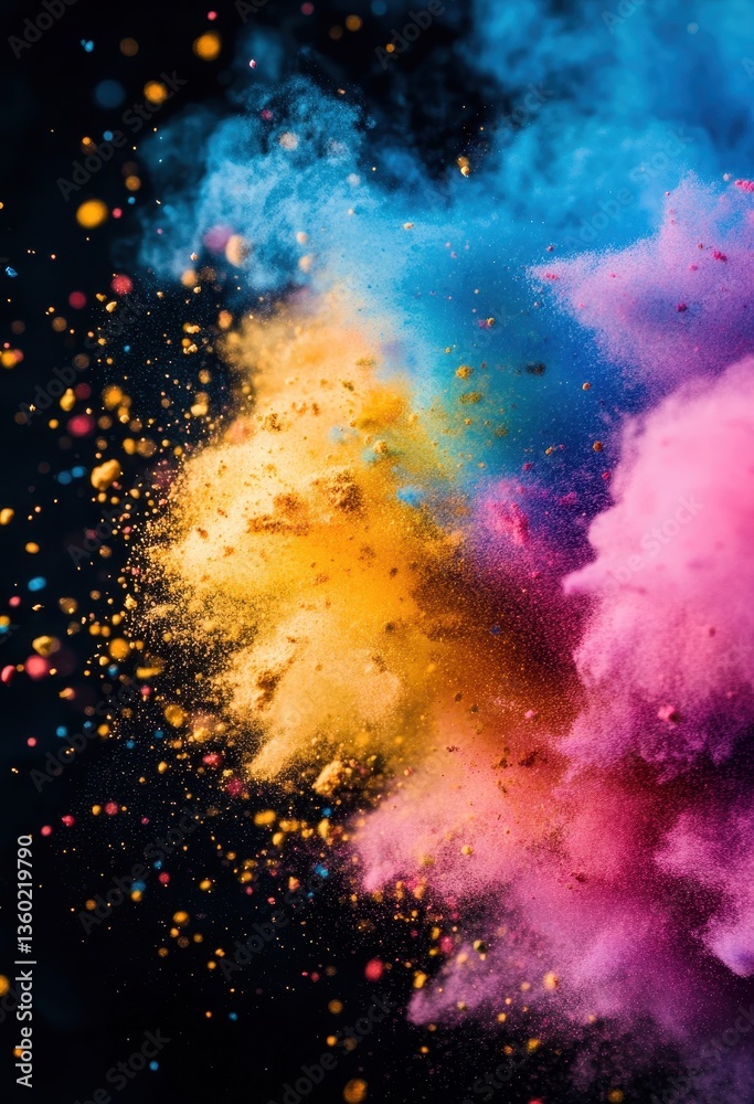 Fototapeta premium Vibrant Color Explosion of Powder and Dust Against Dark Background Emphasizing Creativity and Energy in Artistic Expression and Abstract Art