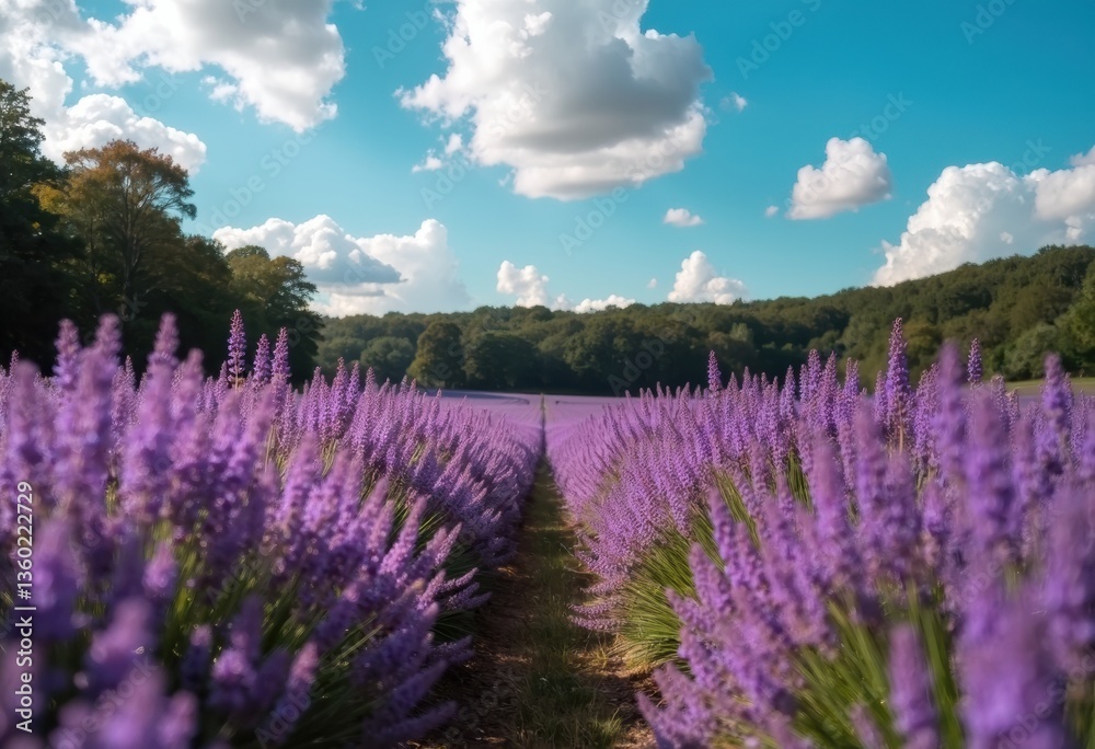 Fototapeta premium A stunning view of vibrant lavender fields under a bright blue sky