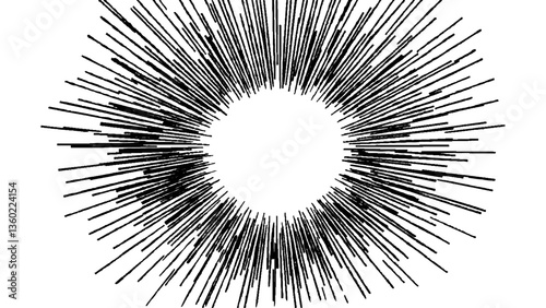 Vector abstract illustration of a sunburst featuring clean, lengthy rays, representing clarity, energy, and focus in a simplistic and modern artistic style.