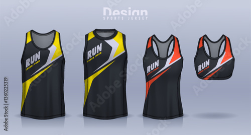 Sleeveless shirt sport design template, jersey mockup for Men's and Women's, Running singlet, basketball Tank top.