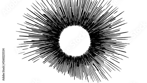 Vector abstract illustration of a sunburst featuring clean, lengthy rays, representing clarity, energy, and focus in a simplistic and modern artistic style.