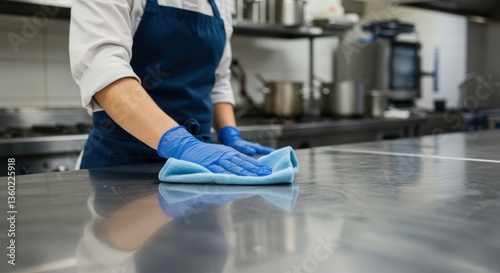 Sanitizing stainless steel kitchen prep area