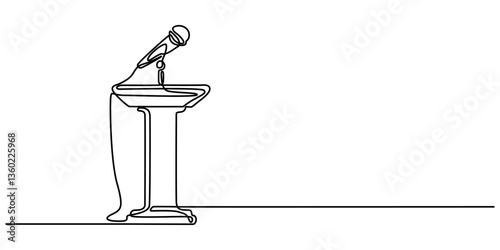 Single one line drawing podium with microphone, Conference lectern line icon on the background, Conference lectern icon, Man Giving a Presentation, Usually used in speech or oration. continuous line.