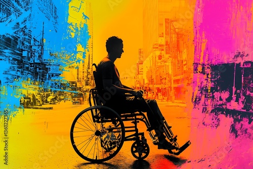 Young man in wheelchair enjoying freedom and navigating city life