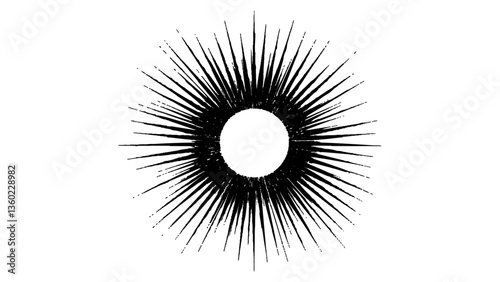 Vector abstract illustration of a sunburst featuring clean, lengthy rays, representing clarity, energy, and focus in a simplistic and modern artistic style.