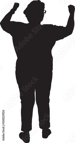 Vector silhouette of back view of a senior woman showing his biceps