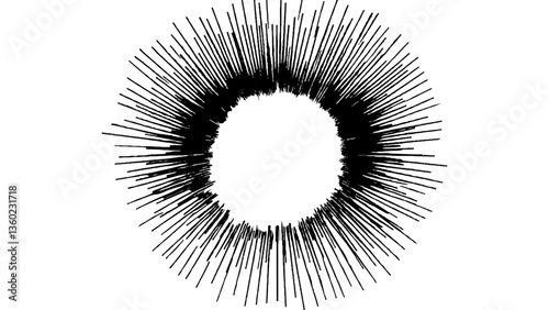 Vector abstract illustration of a sunburst featuring clean, lengthy rays, representing clarity, energy, and focus in a simplistic and modern artistic style.