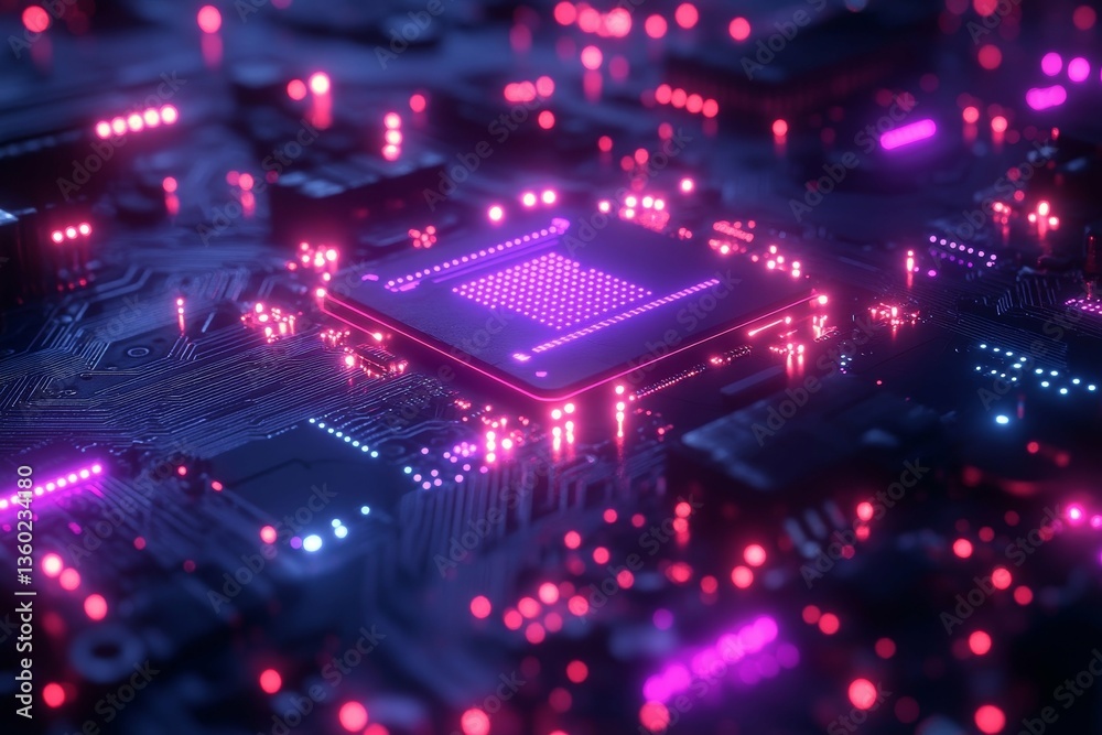 Fototapeta premium Intricate Circuit Board with Glowing Processor