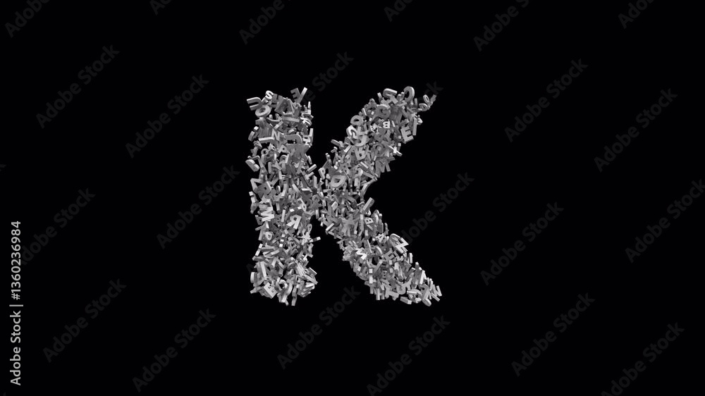 Letter K Made of Letters with Alpha Channel. 3D Font. Alphabet Letter Animation. Transparent Background Letter K Made of Letters with Alpha Channel. 3D Font. Alphabet Letter Animation. Transparent Background