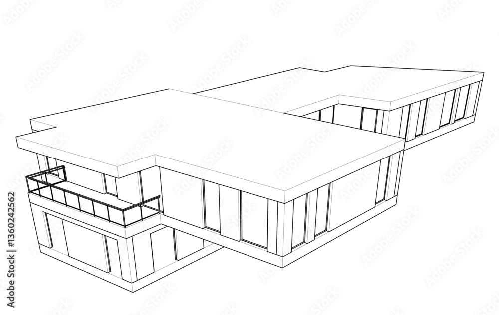 Modern Architectural Sketch - Abstract Residential Building - Wireframe Perspective - Vector Illustration Modern Architectural Sketch - Abstract Residential Building - Wireframe Perspective - Vector Illustration