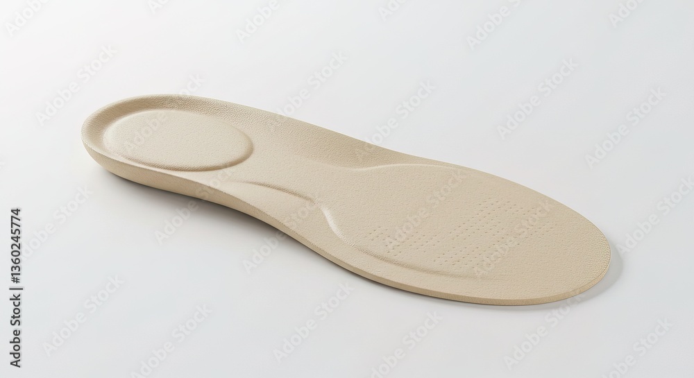 A single beige shoe insole resting on a plain white surface studio shot, equipment, healthcare, dental, tool, medical, clinic, instrument