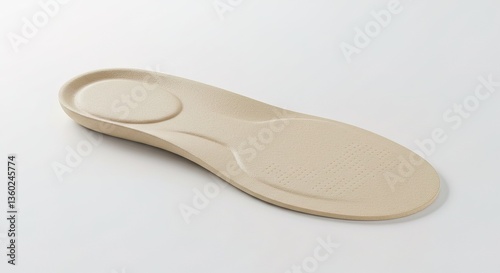 Obraz na płótnie A single beige shoe insole resting on a plain white surface studio shot, equipment, healthcare, dental, tool, medical, clinic, instrument w salonie