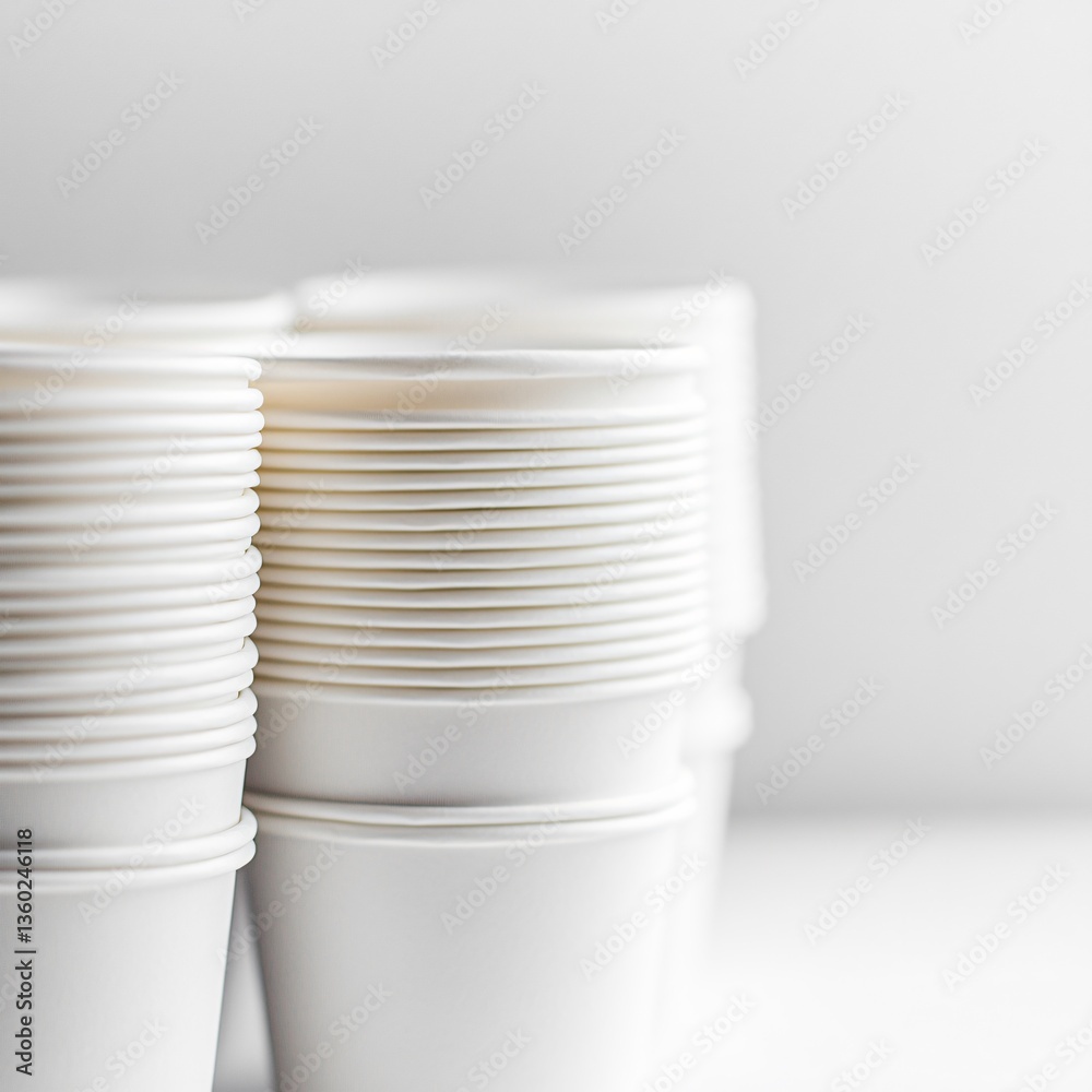 Obraz premium Stacked disposable cups for events indoor venue product photography minimalistic design close-up view eco-friendly concept