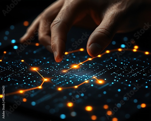 Hand Interacting with Digital Network.