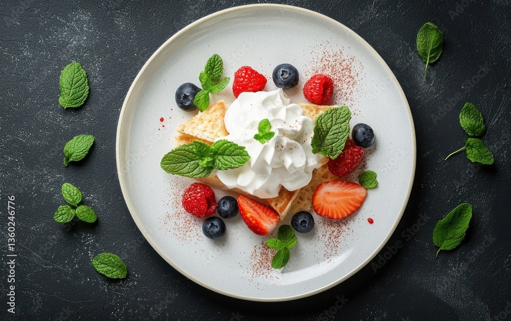 Overhead View of Delicious Berry Dessert with Whipped Cream Overhead View of Delicious Berry Dessert with Whipped Cream