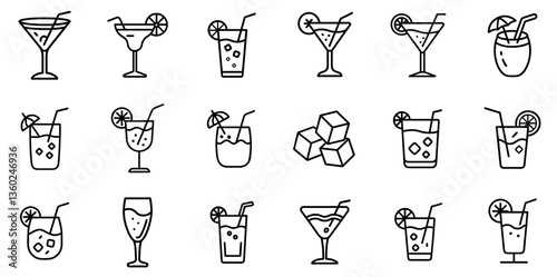 "Cocktail Line Icon Representing Stylish Drinks, Bar Culture, and Cocktail Parties in a Clean and Modern Linear Design"