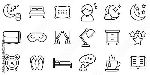 "Sleep Line Icon Representing Rest, Relaxation, and Nighttime Routines in a Clean and Minimal Linear Design"