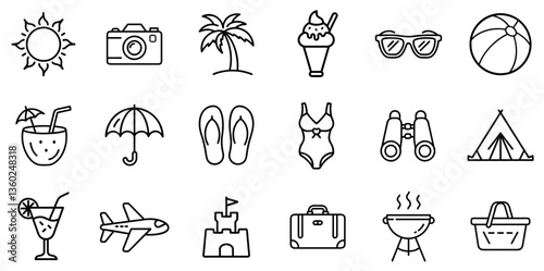 "Summer Line Icon Representing Warm Weather, Vacation, and Outdoor Fun in a Minimal and Cheerful Linear Design"