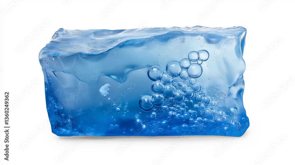 Fototapeta premium Block of Translucent Blue Ice with Bubbles Trapped Inside, Jagged and Natural Edges, Fully Isolated on Transparent Background - Generated AI 