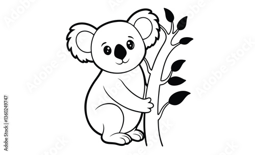 Koala on tree side view silhouette, koala silhouette vector, koala clinging to tree silhouette vector illustration  