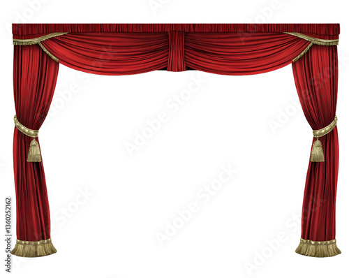 Classic red curtain frame for film festivals and theatrical performances, evoking a sense of drama, elegance, and timeless cinematic atmosphere with opulent drapery