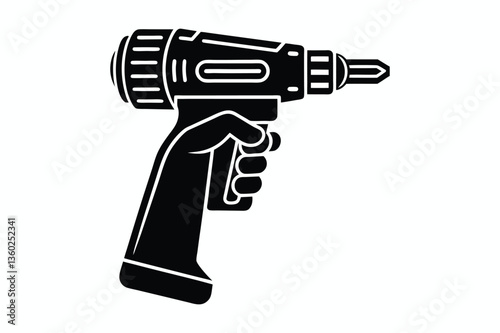 Happy labour day vector silhouette with Wrench, hammer, helmet tools icon and drill machine illustration