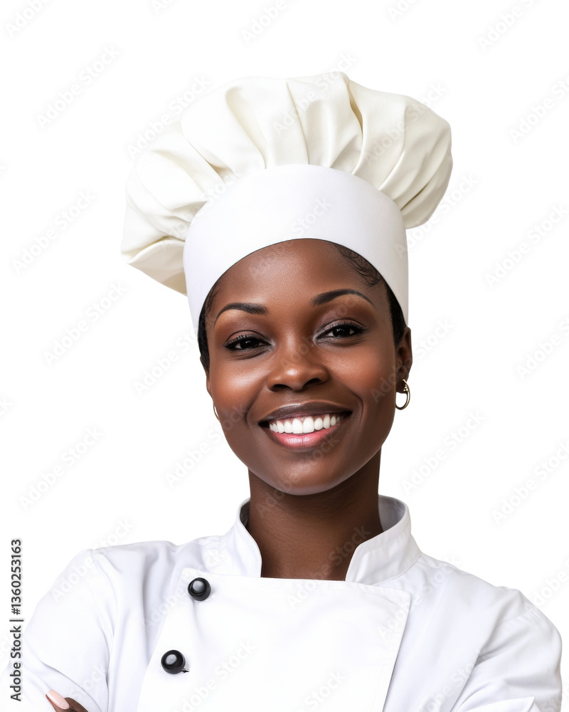 Smiling african american chef posing with arms crossed on transparent background Smiling african american chef posing with arms crossed on transparent background